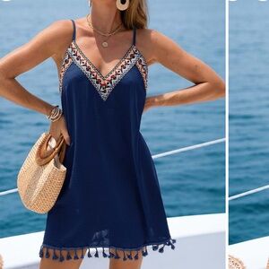 Cupshe Blue Swim Coverup with Decorative Trim